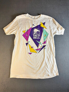 Taco Bell White Geometric Graphic T-Shirt Tee Size Small